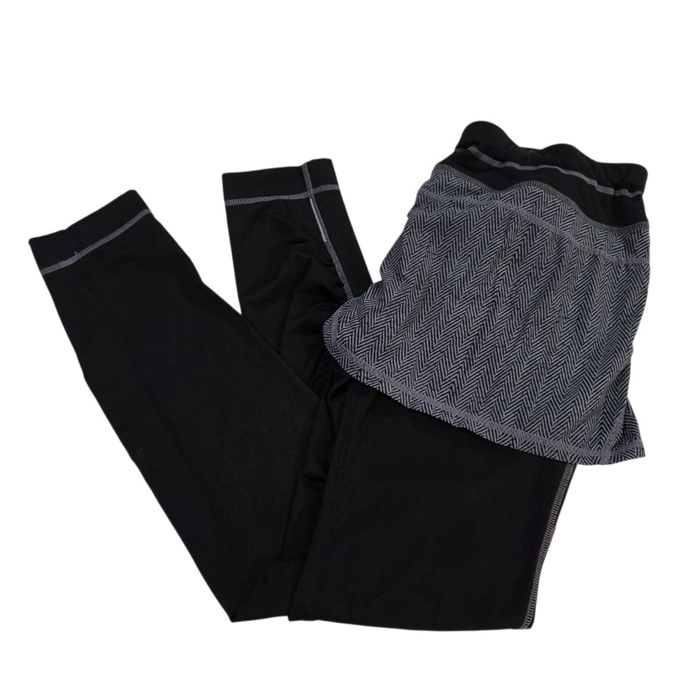 Athleta Suit Up Placid 2-in-1 Skirted Pant Chevron Skirt Black Grey Size M Yoga